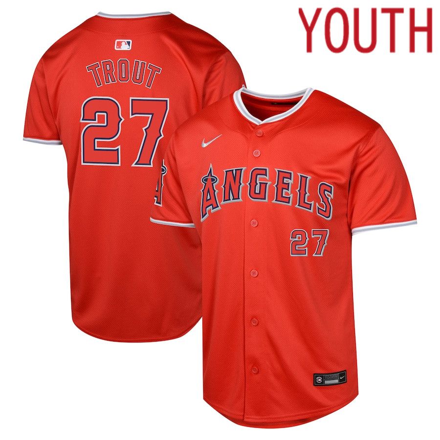 Youth Los Angeles Angels #27 Mike Trout Nike Red Alternate Limited Player MLB Jersey->youth mlb jersey->Youth Jersey